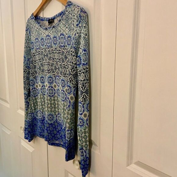 The Limited Blue Green Geometric Boho Print Long Sleeve Top Large - Picture 5 of 10